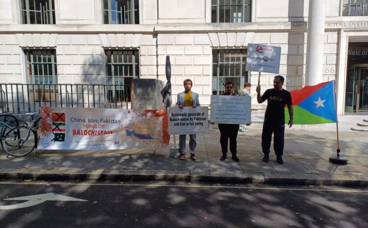  Free Balochistan Movement has begun a round-the-clock sit-in protest at the Chinese embassy London