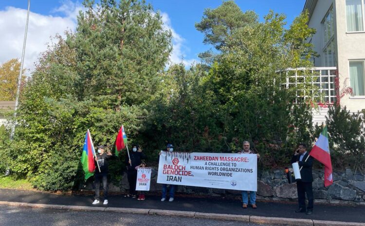  Free Balochistan Movement demonstrates outside Iranian embassy in Helsinki